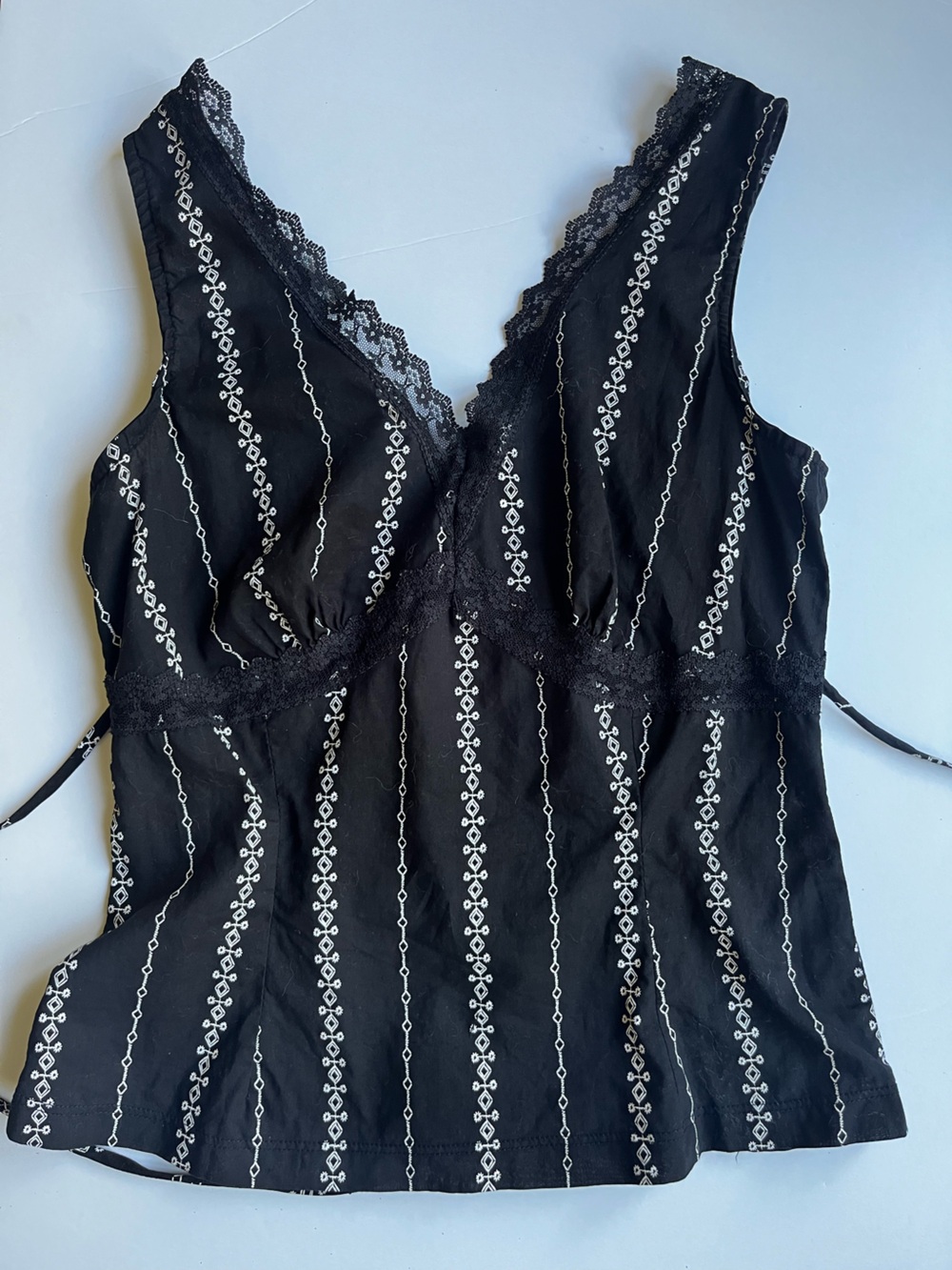 Charlotte Russe Black Lace-Trim Striped sleeveless blouse